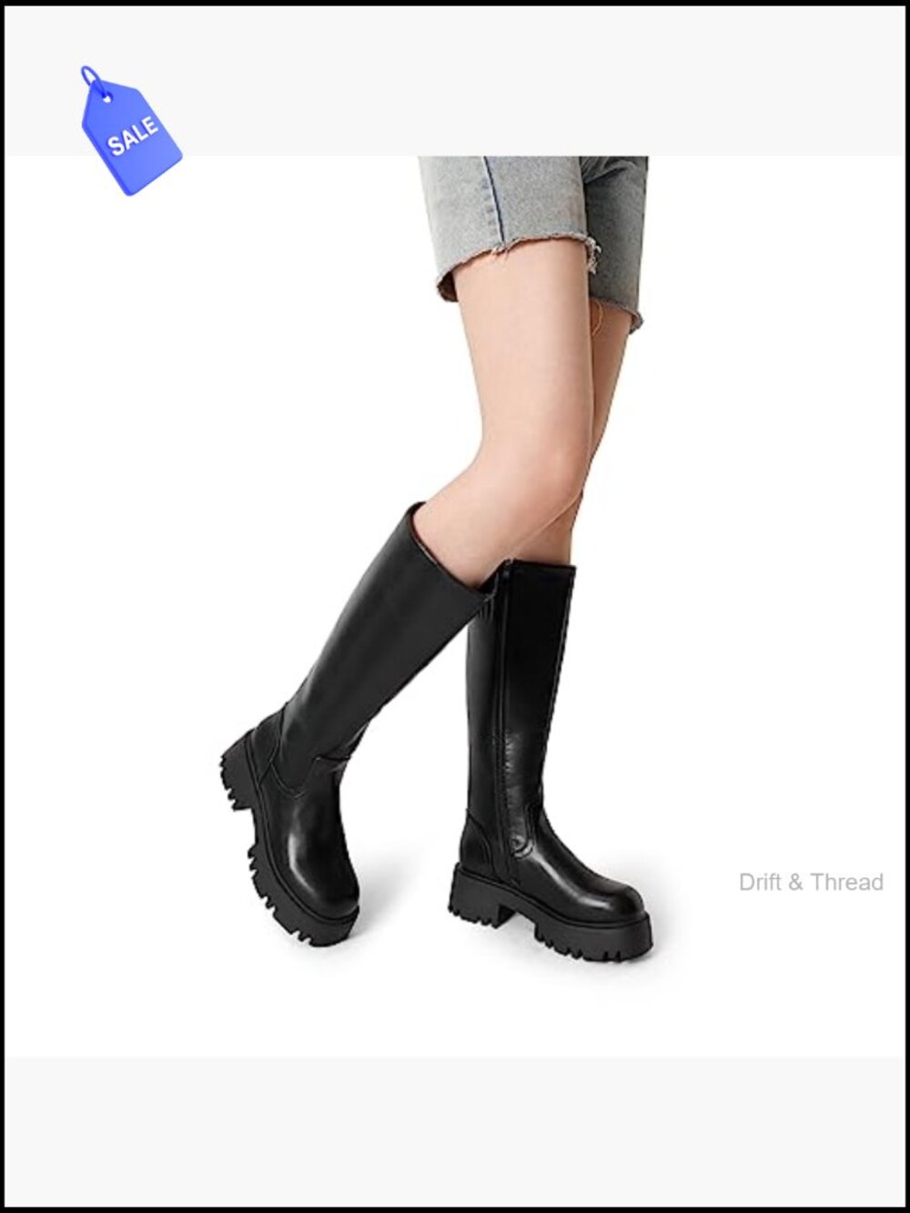 Knee High Chunky Platform Boots with Side Zip - Picture 6 of 7